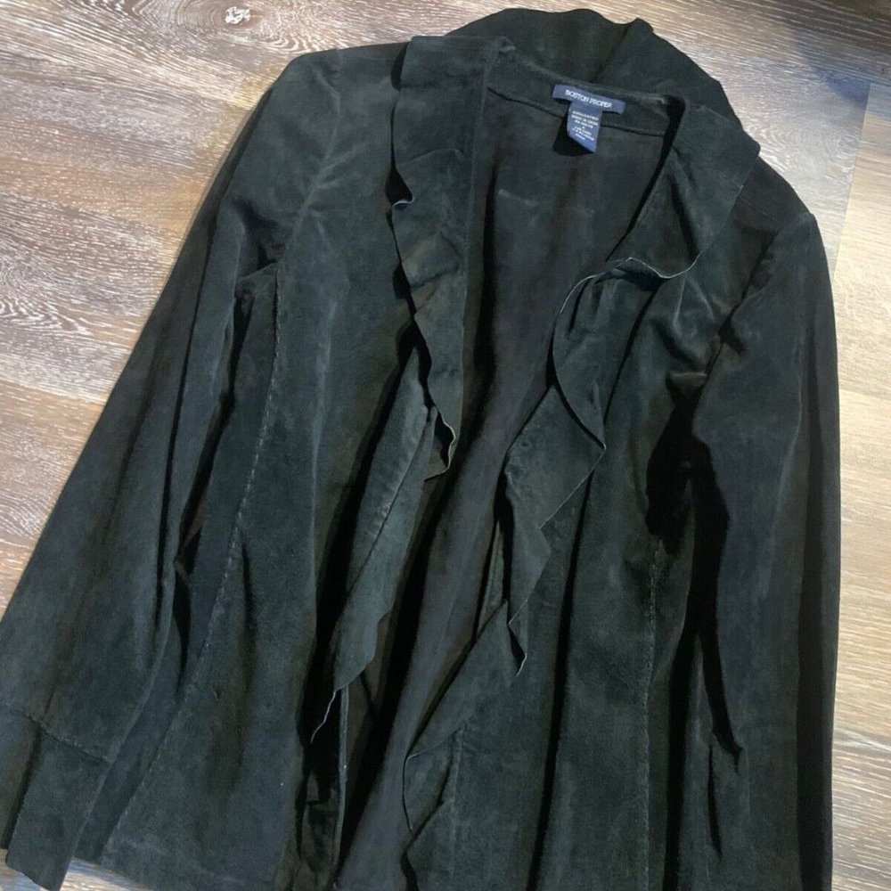 Boston Proper Soft Black Leather Jacket Coat Eyelet Closure Size 8 S/M Victorian